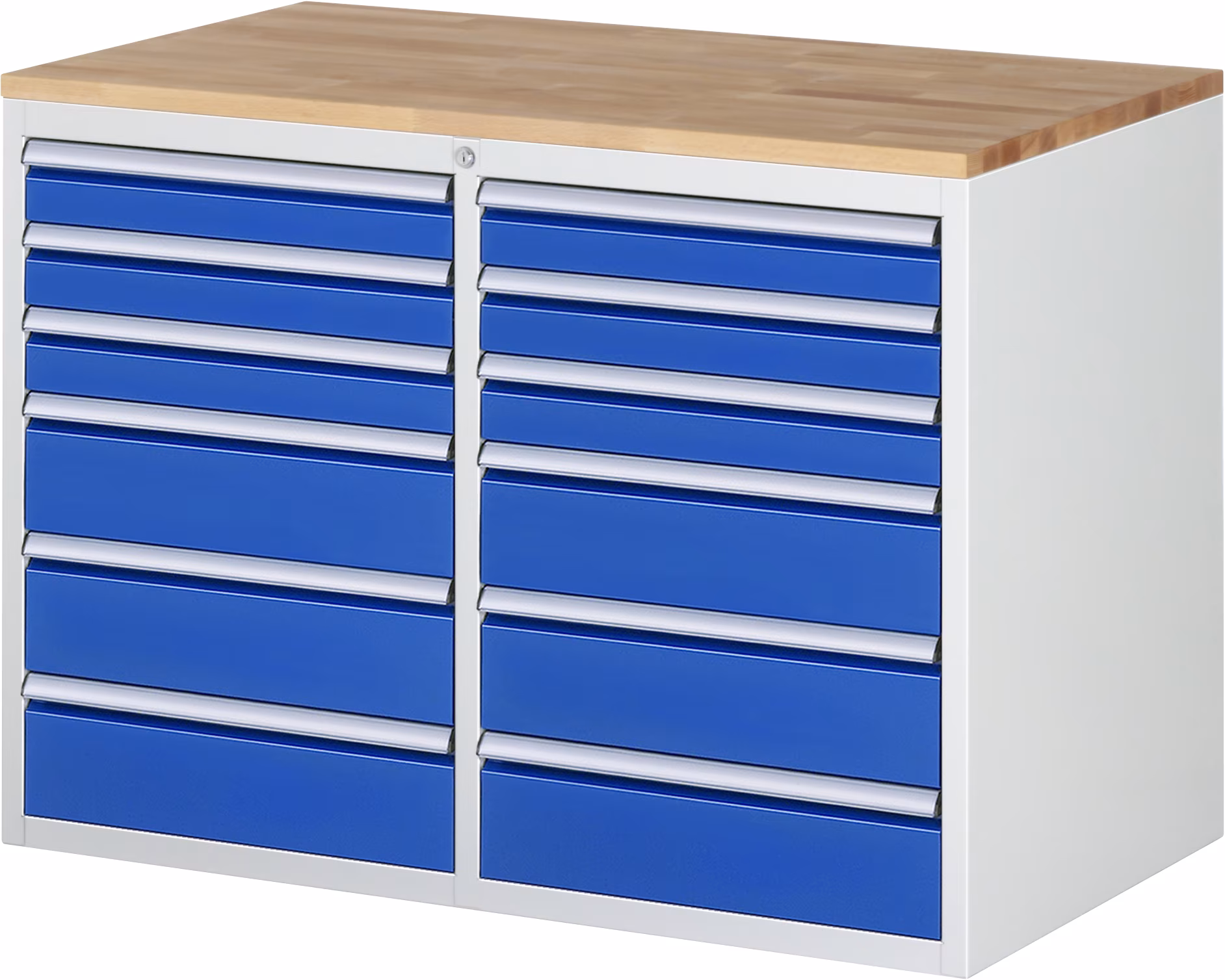 Schubladenschrank LL5.9, B1145xT650xH825mm, Buche-Massiv-Top-25mm, 12xSchublade-Teilauszug von Rau Schubladenschrank LL5 aus der Kategorie Arbeitsplatzeinrichtung mit der Artikelnr. 03-LL5.9.9A-B.11