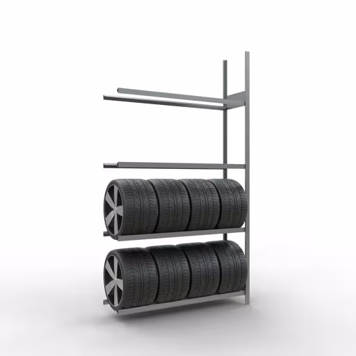 Anbauregal, Räder-/Reifenregal, 2750 x 1500 x 400 mm (HxBxT), verzinkt, 4 Lagerebenen á 150 kg Fachlast pro Ebene von Schulte Lagertechnik mit der Artikelnr. 20998