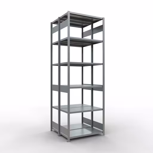 Grundregal, Doppelregal, Fachbodenregal Stecksystem MULTIplus250, 3000 x 1000 x (2x500) mm (HxBxT), 2x7 Fachböden, Längenriegel, verzinkt aus der Kategorie Doppelregale mit der Artikelnummer 17952