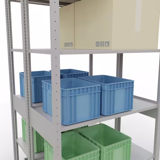 Grundregal, Doppelregal, Fachbodenregal Stecksystem MULTIplus150, 2500 x 1000 x (2x500) mm (HxBxT), 2x6 Fachböden, Kreuzstrebe, RAL 7035 lichtgrau von Schulte Lagertechnik mit der Artikelnr. 32751
