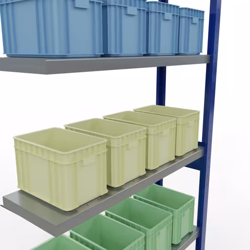 Abbildung Nr 14 des Artikels Anbauregal, Fachbodenregal Stecksystem MULTIplus330, 2500 x 1000 x 300 mm (HxBxT), 6 Fachböden, Kreuzstrebe, RAL 5010 enzianblau/verzinkt aus der Produktgruppe Stecksystem von der Marke Schulte Lagertechnik