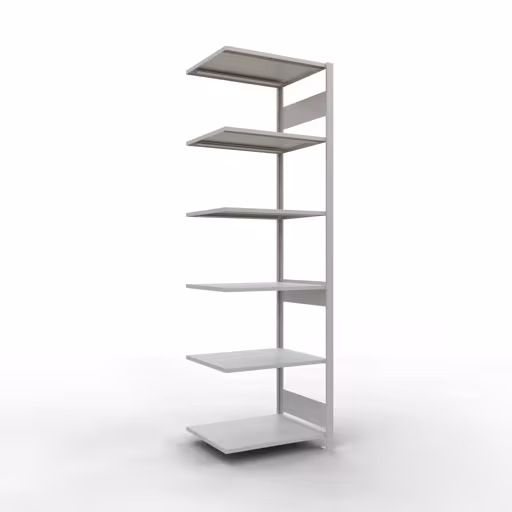 Anbauregal, Fachbodenregal Stecksystem MULTIplus150, 2500 x 750 x 600 mm (HxBxT), 6 Fachböden, Längenriegel, RAL 7035 lichtgrau aus der Kategorie Anbauregal mit der Artikelnummer 32666-75-LR