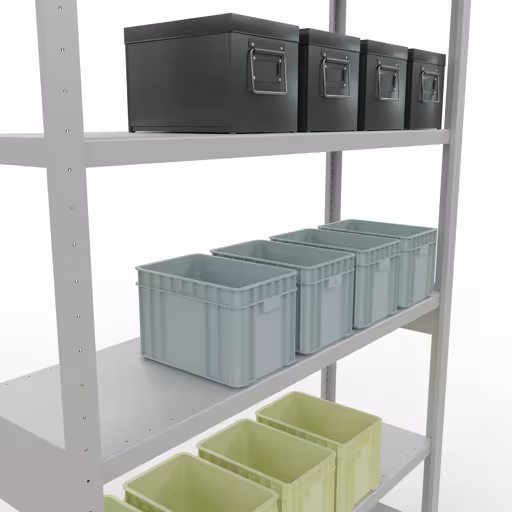 Abbildung Nr 14 des Artikels Grundregal, Fachbodenregal Stecksystem MULTIplus250, 2500 x 1300 x 400 mm (HxBxT), 6 Fachböden, Längenriegel, RAL 7035 lichtgrau aus der Produktgruppe Stecksystem von der Marke Schulte Lagertechnik