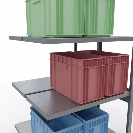Produktbild Nr.13 des Artikels Anbauregal, Doppelregal, Fachbodenregal Stecksystem MULTIplus250, 3000 x 1000 x (2x500) mm (HxBxT), 2x7 Fachböden, Längenriegel, verzinkt aus der Produktreihe Fachbodenregale von der Marke Schulte Lagertechnik