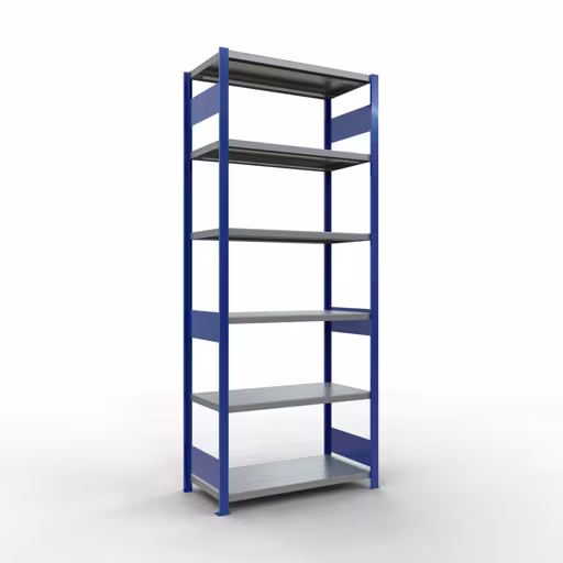 Grundregal, Fachbodenregal Stecksystem MULTIplus330, 2500 x 1000 x 500 mm (HxBxT), 6 Fachböden, Längenriegel, RAL 5010 enzianblau/verzinkt aus der Kategorie Grundregal mit der Artikelnummer 13951-LR-B