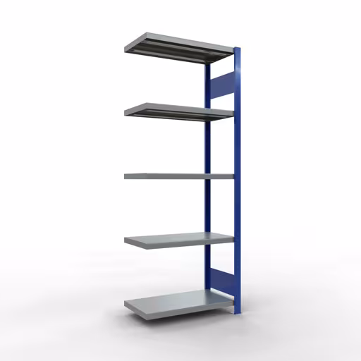 Anbauregal, Fachbodenregal Stecksystem MULTIplus250, 2000 x 750 x 400 mm (HxBxT), 5 Fachböden, Längenriegel, RAL 5010 enzianblau/verzinkt/verzinkt aus der Kategorie Anbauregal mit der Artikelnummer 12945-75-LR-B