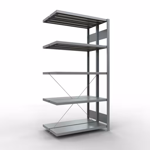 Anbauregal, Doppelregal, Fachbodenregal Stecksystem MULTIplus250, 2000 x 1000 x (2x300) mm (HxBxT), 2x5 Fachböden, Kreuzstrebe, verzinkt aus der Kategorie Doppelregale mit der Artikelnummer 14235-A