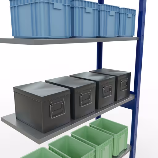 Anbauregal, Fachbodenregal Stecksystem MULTIplus85, 2500 x 1000 x 400 mm (HxBxT), 6 Fachböden, Längenriegel, RAL 5010 enzianblau von Schulte Lagertechnik aus der Kategorie Stecksystem