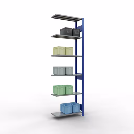 Produktbild Nr.12 des Artikels Anbauregal, Fachbodenregal Stecksystem MULTIplus150, 2500 x 750 x 300 mm (HxBxT), 6 Fachböden, Längenriegel, RAL 5010 enzianblau/verzinkt/verzinkt aus der Produktreihe Stecksystem von der Marke Schulte Lagertechnik