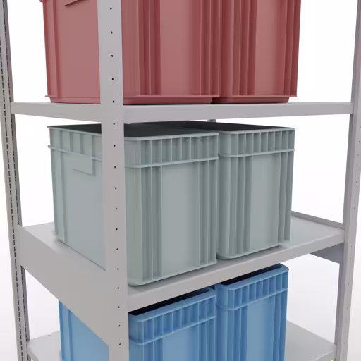 Abbildung Nr 9 des Artikels Grundregal, Fachbodenregal Stecksystem MULTIplus330, 2500 x 1000 x 800 mm (HxBxT), 6 Fachböden, Längenriegel, RAL 7035 lichtgrau aus der Produktgruppe Stecksystem von der Marke Schulte Lagertechnik