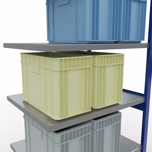 Abbildung Nr 14 des Artikels Anbauregal, Fachbodenregal Stecksystem MULTIplus330, 2500 x 1000 x 800 mm (HxBxT), 6 Fachböden, Längenriegel, RAL 5010 enzianblau/verzinkt aus der Produktgruppe Stecksystem von der Marke Schulte Lagertechnik
