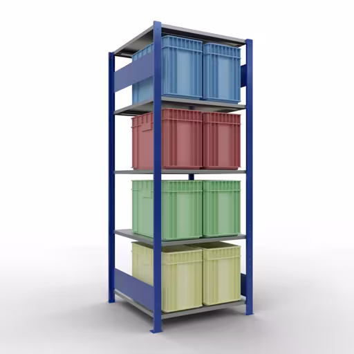 Produktbild Nr.14 des Artikels Grundregal, Fachbodenregal Stecksystem MULTIplus150, 2000 x 750 x 800 mm (HxBxT), 5 Fachböden, Längenriegel, RAL 5010 enzianblau/verzinkt/verzinkt aus der Produktreihe Stecksystem von der Marke Schulte Lagertechnik