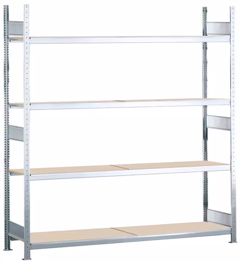 Grundregal, Weitspannregal WS 2000 mit Spanplatten, 2500 x 1500 x 400 mm (HxBxT), verzinkt, 4 Ebenen, Fachlast 400 kg, Feldlast 1.600 kg von der Marke Schulte Lagertechnik Grundregal, Weitspannregal WS 2000 mit Spanplatten, 2500 x 1500 x 400 mm (HxBxT), verzinkt, 4 Ebenen, Fachlast 400 kg, Feldlast 1.600 kg aus der Kategorie WS2000 für Fachlasten bis 400kg mit der Artikelnummer 15620