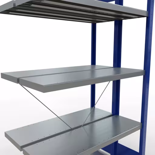 Abbildung Nr 13 des Artikels Anbauregal, Doppelregal, Fachbodenregal Stecksystem MULTIplus250, 2000 x 1000 x (2x300) mm (HxBxT), 2x5 Fachböden, Kreuzstrebe, RAL 5010 enzianblau aus der Produktgruppe Fachbodenregale von der Marke Schulte Lagertechnik