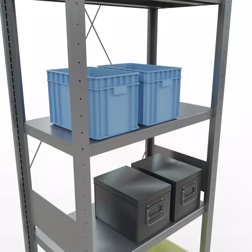 Abbildung Nr 7 des Artikels Grundregal, Fachbodenregal Stecksystem MULTIplus250, 3000 x 750 x 400 mm (HxBxT), 7 Fachböden, Kreuzstrebe, verzinkt aus der Produktgruppe Stecksystem von der Marke Schulte Lagertechnik