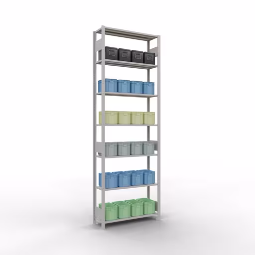 Produktbild Nr.12 des Artikels Grundregal, Fachbodenregal Stecksystem MULTIplus150, 3000 x 1000 x 300 mm (HxBxT), 7 Fachböden, Längenriegel, RAL 7035 lichtgrau aus der Produktreihe Stecksystem von der Marke Schulte Lagertechnik