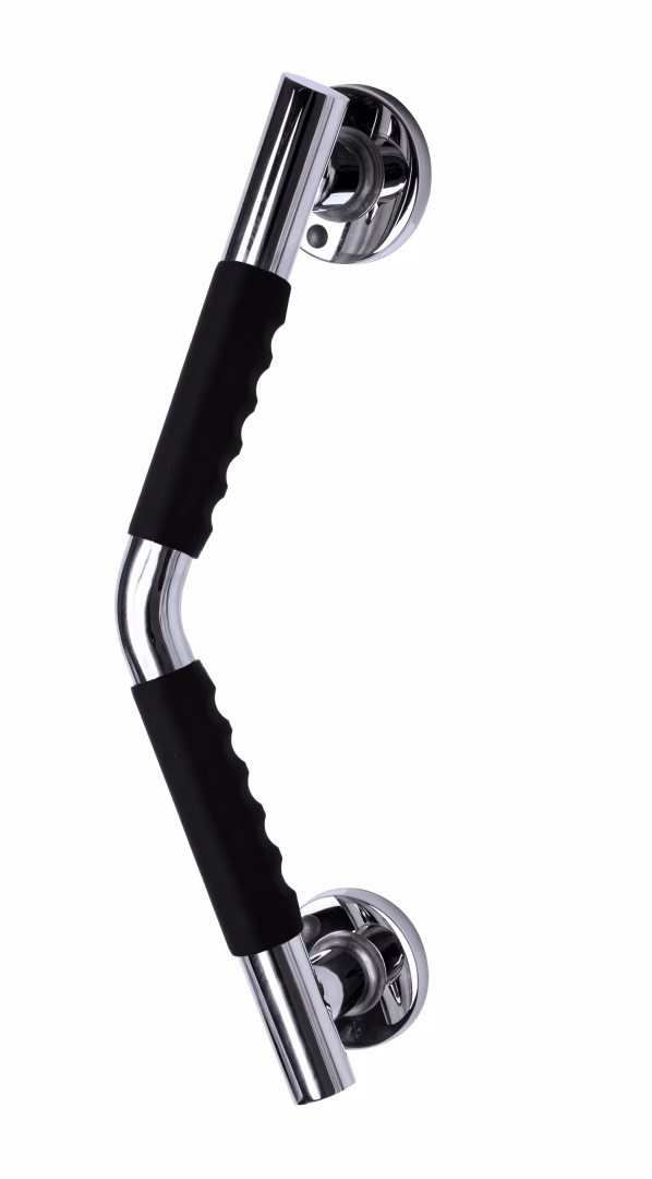 Winkel-Haltegriff Ken M, chromfarben schwarz, mit rutschhemmender Grifffläche, aus der Kategorie Haltegriffe mit der GTIN 4006956159287 Winkel-Haltegriff Ken M, chromfarben schwarz, mit rutschhemmender Grifffläche, von der Marke Ridder aus der Produktreihe Badausstattung & Sanitär