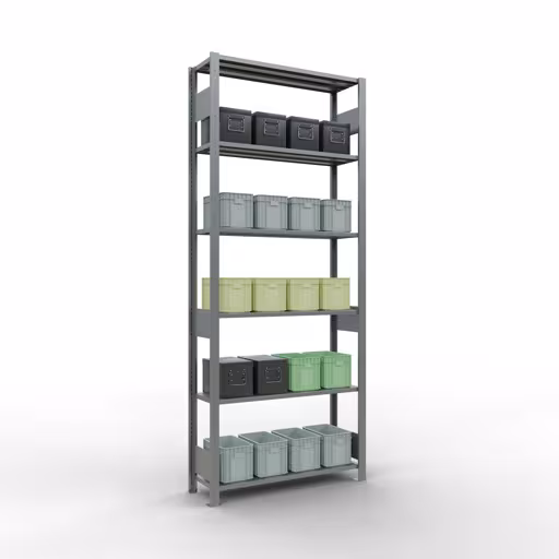 Grundregal, Fachbodenregal Stecksystem MULTIplus150, 2500 x 1000 x 300 mm (HxBxT), 6 Fachböden, Längenriegel, verzinkt von Schulte Lagertechnik aus der Kategorie Stecksystem