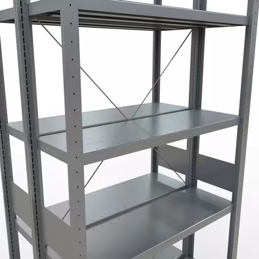 Produktbild Nr.6 des Artikels Grundregal, Doppelregal, Fachbodenregal Stecksystem MULTIplus250, 3000 x 1000 x (2x300) mm (HxBxT), 2x7 Fachböden, Kreuzstrebe, verzinkt aus der Produktreihe Fachbodenregale von der Marke Schulte Lagertechnik