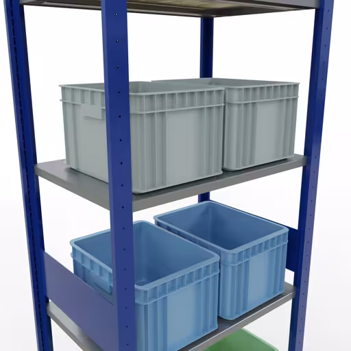 Produktbild Nr.7 des Artikels Grundregal, Fachbodenregal Stecksystem MULTIplus150, 3000 x 750 x 500 mm (HxBxT), 7 Fachböden, Längenriegel, RAL 5010 enzianblau/verzinkt/verzinkt aus der Produktreihe Stecksystem von der Marke Schulte Lagertechnik