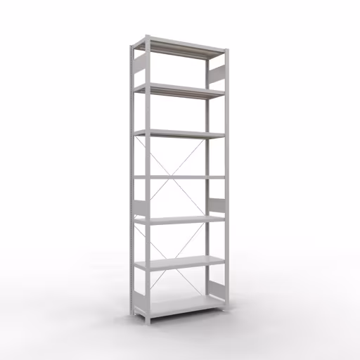 Grundregal, Fachbodenregal Stecksystem MULTIplus330, 3000 x 1000 x 400 mm (HxBxT), 7 Fachböden, Kreuzstrebe, RAL 7035 lichtgrau aus der Kategorie Grundregal mit der Artikelnummer 33842