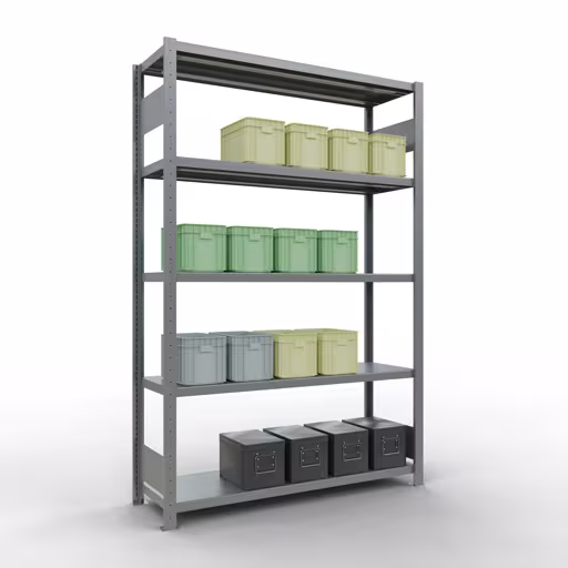 Grundregal, Fachbodenregal Stecksystem MULTIplus250, 2000 x 1300 x 400 mm (HxBxT), 5 Fachböden, Längenriegel, verzinkt von der Marke Schulte Lagertechnik aus der Produktreihe Stecksystem