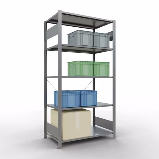 Abbildung Nr 8 des Artikels Grundregal, Fachbodenregal Stecksystem MULTIplus150, 2000 x 1000 x 600 mm (HxBxT), 5 Fachböden, Kreuzstrebe, verzinkt aus der Produktgruppe Stecksystem von der Marke Schulte Lagertechnik