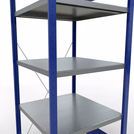 Grundregal, Fachbodenregal Stecksystem MULTIplus250, 2000 x 750 x 800 mm (HxBxT), 5 Fachböden, Kreuzstrebe, RAL 5010 enzianblau/verzinkt/verzinkt von Schulte Lagertechnik mit der Artikelnr. 12980-75-B