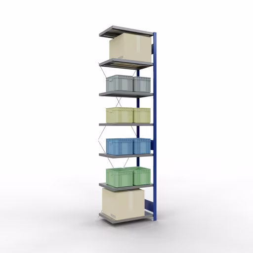 Abbildung Nr 15 des Artikels Anbauregal, Fachbodenregal Stecksystem MULTIplus250, 3000 x 750 x 500 mm (HxBxT), 7 Fachböden, Kreuzstrebe, RAL 5010 enzianblau/verzinkt/verzinkt aus der Produktgruppe Stecksystem von der Marke Schulte Lagertechnik