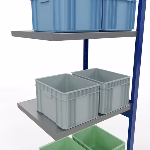 Abbildung Nr 13 des Artikels Anbauregal, Fachbodenregal Stecksystem MULTIplus250, 3000 x 750 x 600 mm (HxBxT), 7 Fachböden, Längenriegel, RAL 5010 enzianblau/verzinkt/verzinkt aus der Produktgruppe Stecksystem von der Marke Schulte Lagertechnik