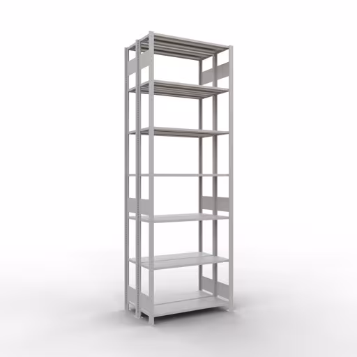 Grundregal, Doppelregal, Fachbodenregal Stecksystem MULTIplus150, 3000 x 1000 x (2x300) mm (HxBxT), 2x7 Fachböden, Längenriegel, RAL 7035 lichtgrau aus der Kategorie Doppelregale mit der Artikelnummer 33132
