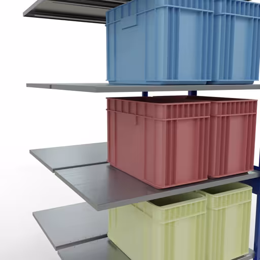 Produktbild Nr.12 des Artikels Anbauregal, Doppelregal, Fachbodenregal Stecksystem MULTIplus150, 2500 x 1000 x (2x600) mm (HxBxT), 2x6 Fachböden, Längenriegel, RAL 5010 enzianblau aus der Produktreihe Fachbodenregale von der Marke Schulte Lagertechnik