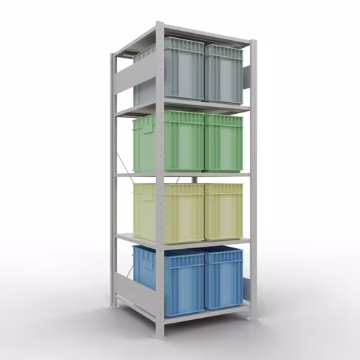 Grundregal, Fachbodenregal Stecksystem MULTIplus150, 2000 x 750 x 800 mm (HxBxT), 5 Fachböden, Kreuzstrebe, RAL 7035 lichtgrau von der Marke Schulte Lagertechnik aus der Produktreihe Stecksystem