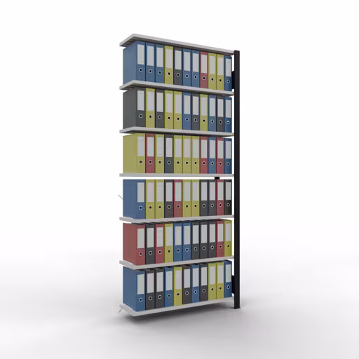 Abbildung Nr 13 des Artikels Anbauregal, Büro-Fachbodenregal Stecksystem MULTIplus85, 2300 x 1000 x 300 mm (HxBxT), 7 Fachböden, Kreuzstrebe, ohne Anschlagleiste, schwarz/lichtgrau aus der Produktgruppe Büroregale von der Marke Schulte Lagertechnik