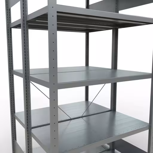 Andere Ansicht des Artikels Grundregal, Doppelregal, Fachbodenregal Stecksystem MULTIplus250, 2000 x 1000 x (2x500) mm (HxBxT), 2x5 Fachböden, Kreuzstrebe, verzinkt aus der Kategorie Fachbodenregale