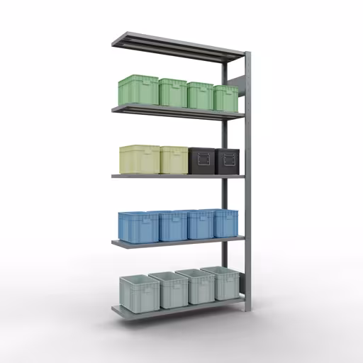 Anbauregal, Fachbodenregal Stecksystem MULTIplus150, 2000 x 1000 x 300 mm (HxBxT), 5 Fachböden, Längenriegel, verzinkt von Schulte Lagertechnik aus der Kategorie Stecksystem