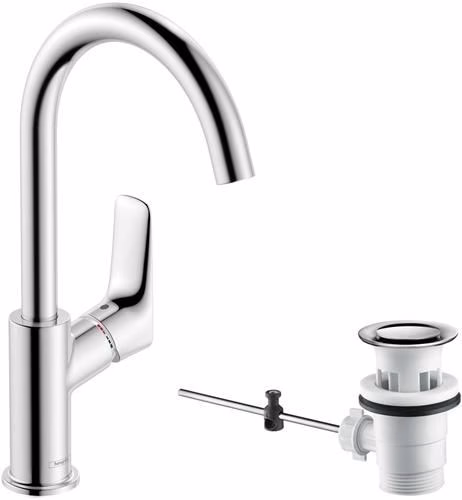 Hansgrohe Einhebel-Waschtischmischer LOGIS 210 Nennweite 15 mit Schwenkauslauf und Zugstangen-Ablaufgarnitur G 1 1/4 Zoll chrom