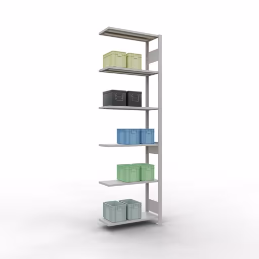 Anbauregal, Fachbodenregal Stecksystem MULTIplus150, 2500 x 750 x 300 mm (HxBxT), 6 Fachböden, Längenriegel, RAL 7035 lichtgrau von der Marke Schulte Lagertechnik aus der Produktreihe Stecksystem