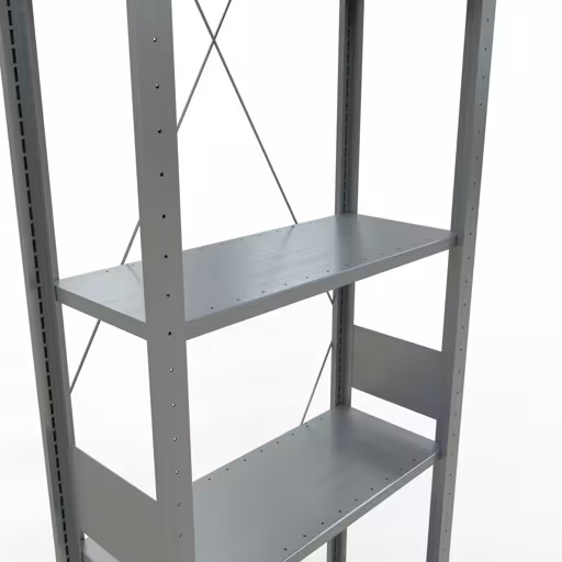 Andere Ansicht des Artikels Grundregal, Fachbodenregal Stecksystem MULTIplus150, 3000 x 750 x 300 mm (HxBxT), 7 Fachböden, Kreuzstrebe, verzinkt aus der Kategorie Stecksystem