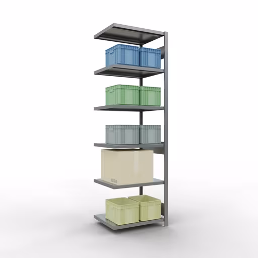 Abbildung Nr 12 des Artikels Anbauregal, Fachbodenregal Stecksystem MULTIplus250, 2500 x 750 x 600 mm (HxBxT), 6 Fachböden, Längenriegel, verzinkt aus der Produktgruppe Stecksystem von der Marke Schulte Lagertechnik