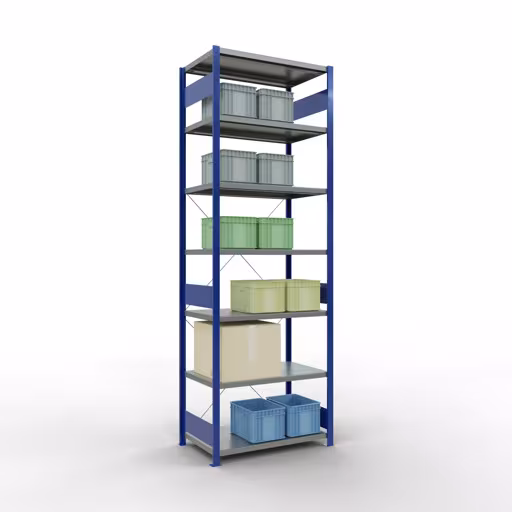 Abbildung Nr 12 des Artikels Grundregal, Fachbodenregal Stecksystem MULTIplus330, 3000 x 1000 x 600 mm (HxBxT), 7 Fachböden, Kreuzstrebe, RAL 5010 enzianblau/verzinkt aus der Produktgruppe Stecksystem von der Marke Schulte Lagertechnik