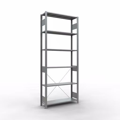 Grundregal, Fachbodenregal Stecksystem MULTIplus85, 2500 x 1000 x 300 mm (HxBxT), 6 Fachböden, Kreuzstrebe, verzinkt aus der Kategorie Grundregal mit der Artikelnummer 13131
