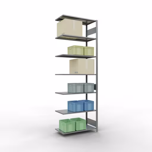 Andere Ansicht des Artikels Anbauregal, Fachbodenregal Stecksystem MULTIplus150, 3000 x 1000 x 500 mm (HxBxT), 7 Fachböden, Längenriegel, verzinkt aus der Kategorie Anbauregal