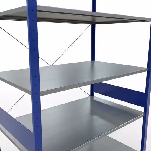 Grundregal, Fachbodenregal Stecksystem MULTIplus150, 3000 x 1300 x 800 mm (HxBxT), 7 Fachböden, Kreuzstrebe, RAL 5010 enzianblau/verzinkt von Schulte Lagertechnik mit der Artikelnr. 12782-130-B