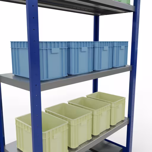 Grundregal, Fachbodenregal Stecksystem MULTIplus330, 2000 x 1000 x 400 mm (HxBxT), 5 Fachböden, Längenriegel, RAL 5010 enzianblau/verzinkt von Schulte Lagertechnik aus der Kategorie Stecksystem