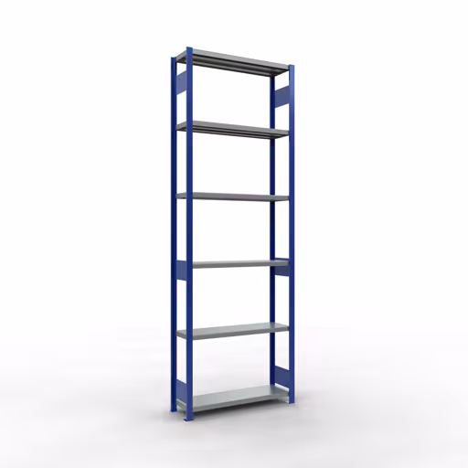 Grundregal, Fachbodenregal Stecksystem MULTIplus250, 3000 x 1000 x 300 mm (HxBxT), 7 Fachböden, Längenriegel, RAL 5010 enzianblau/verzinkt aus der Kategorie Grundregal mit der Artikelnummer 12932-LR-B