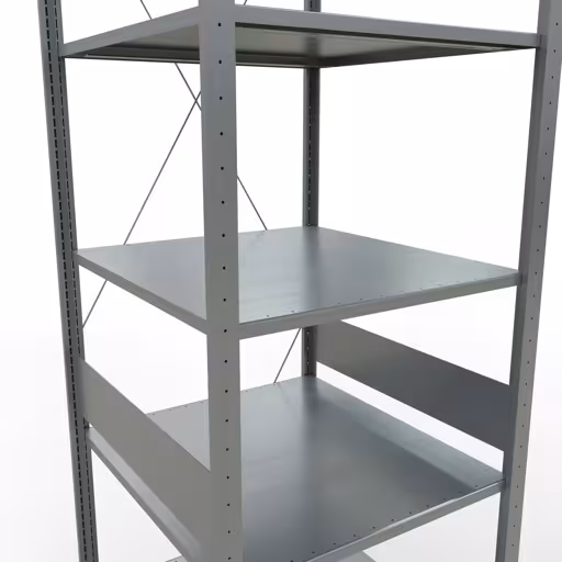 Andere Ansicht des Artikels Grundregal, Fachbodenregal Stecksystem MULTIplus150, 3000 x 750 x 800 mm (HxBxT), 7 Fachböden, Kreuzstrebe, verzinkt aus der Kategorie Stecksystem