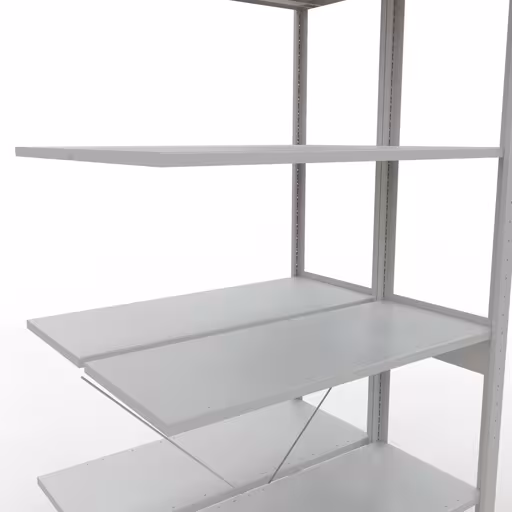 Abbildung Nr 8 des Artikels Anbauregal, Doppelregal, Fachbodenregal Stecksystem MULTIplus150, 2500 x 1000 x (2x400) mm (HxBxT), 2x6 Fachböden, Kreuzstrebe, RAL 7035 lichtgrau aus der Produktgruppe Fachbodenregale von der Marke Schulte Lagertechnik