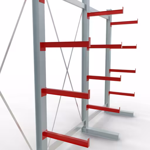 K 3000 Komplettregal, einseitig, 2500 x 3900 x 600 mm, RAL 7001 / RAL 3000, 5 Lagerebenen aus der Kategorie K3000 für mittelschwere Güter mit der GTIN 4058255001354 K 3000 Komplettregal, einseitig, 2500 x 3900 x 600 mm, RAL 7001 / RAL 3000, 5 Lagerebenen von der Marke Schulte Lagertechnik aus der Produktreihe Kragarmregale