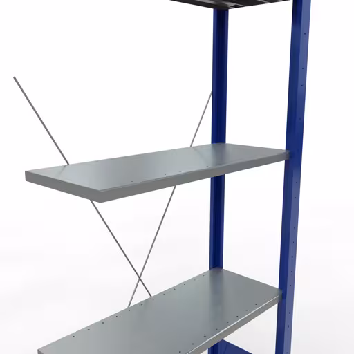 Anbauregal, Fachbodenregal Stecksystem MULTIplus150, 2000 x 750 x 300 mm (HxBxT), 5 Fachböden, Kreuzstrebe, RAL 5010 enzianblau/verzinkt/verzinkt von Schulte Lagertechnik aus der Kategorie Stecksystem
